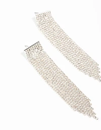 Silver Plated Cupchain Diamante Fringe Stud Earrings