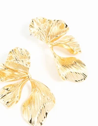Gold Plated Organic Petal Stud Earrings