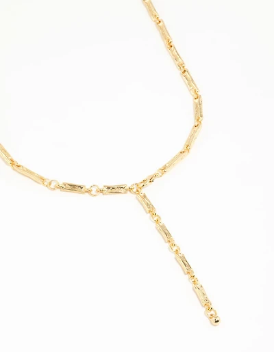 Gold Plated Rectangle & Hammered Y-Necklace