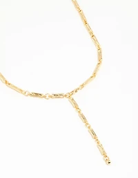 Gold Plated Rectangle & Hammered Y-Necklace