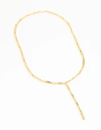 Gold Plated Rectangle & Hammered Y-Necklace