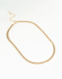 Gold Plated Flat Curb Chain Necklace
