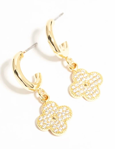 Gold Plated Cubic Zirconia Flower Drop Earrings