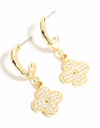 Gold Plated Cubic Zirconia Flower Drop Earrings