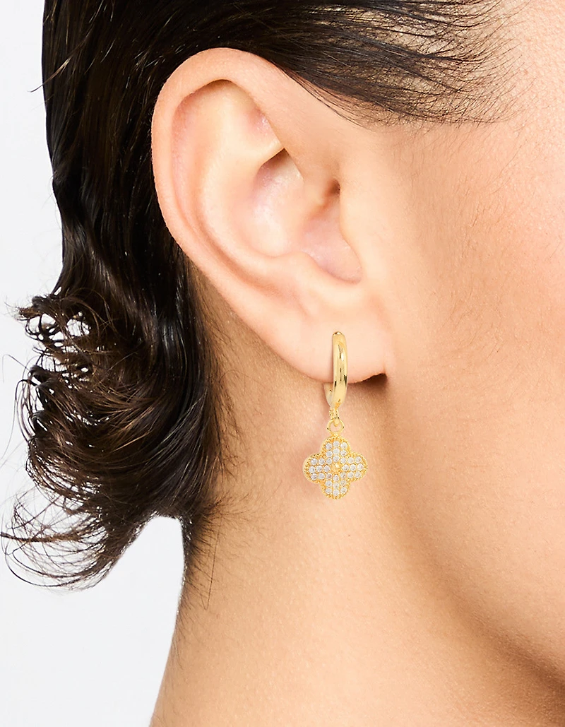 Gold Plated Cubic Zirconia Flower Drop Earrings