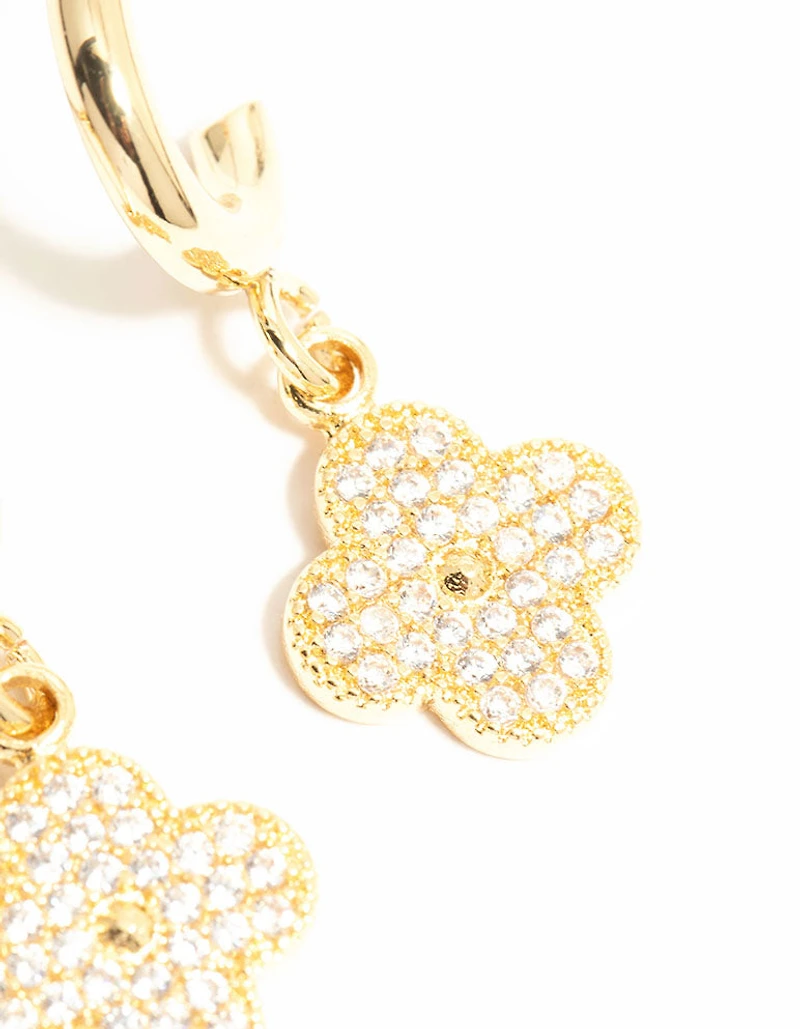 Gold Plated Cubic Zirconia Flower Drop Earrings