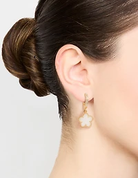 Gold Plated Flower Drop Diamante Hoop Earrings