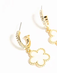Gold Plated Flower Drop Diamante Hoop Earrings