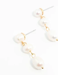 Gold Plated Freshwater Pearl Trio Drop Earrings