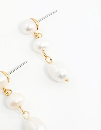 Gold Plated Freshwater Pearl Trio Drop Earrings