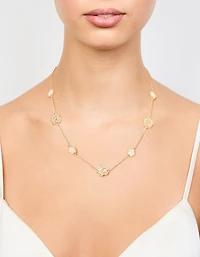 Gold Plated Alternating Small & Medium Flower Necklace