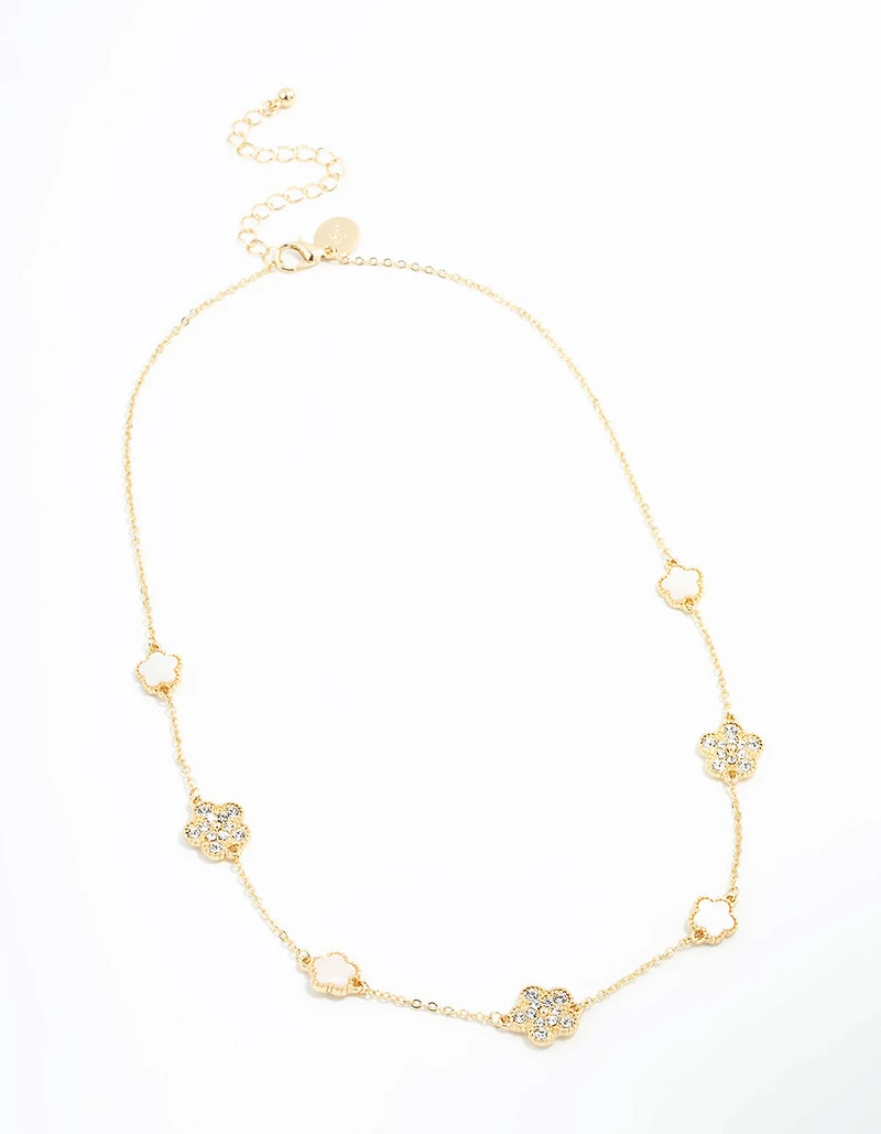 Gold Plated Alternating Small & Medium Flower Necklace