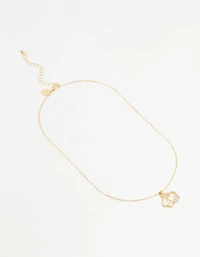Gold Plated Diamante Outline Pendant Flower Necklace