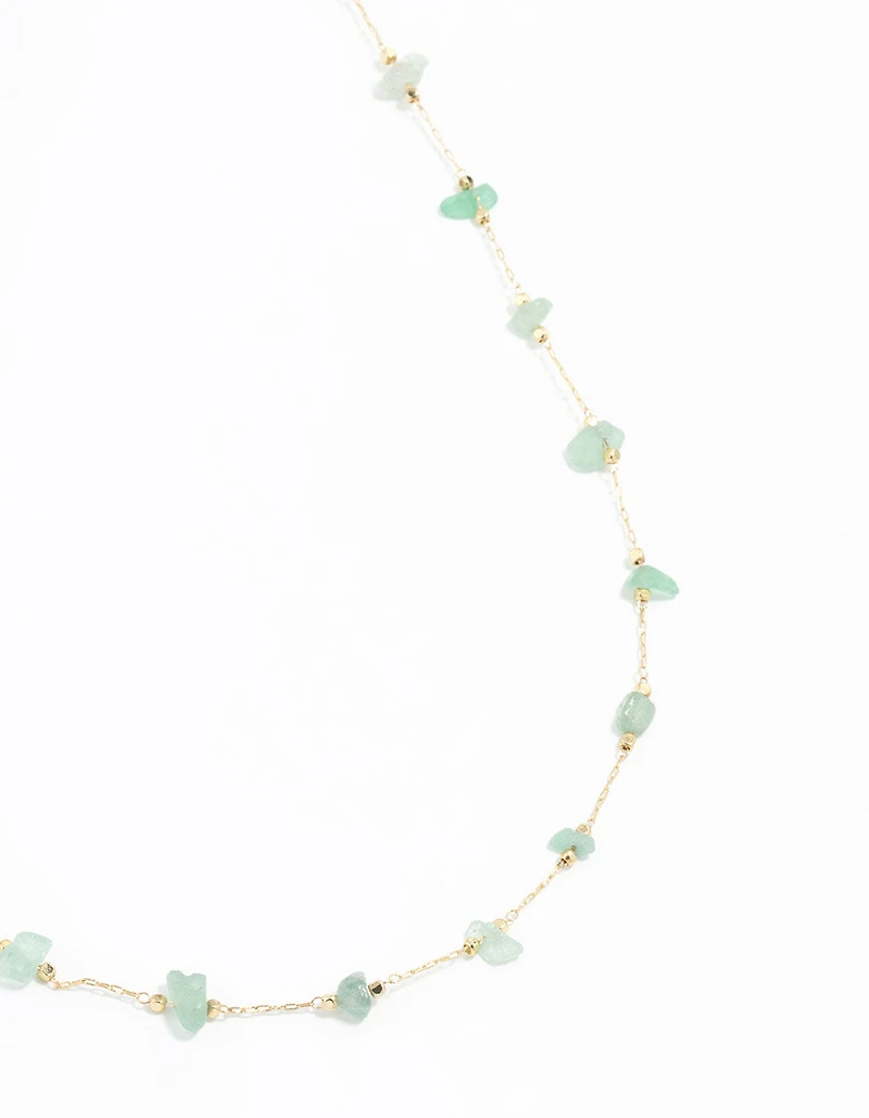 Gold Plated Green Semi-Precious Station Necklace