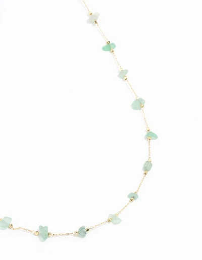 Gold Plated Green Semi-Precious Station Necklace