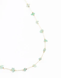 Gold Plated Green Semi-Precious Station Necklace