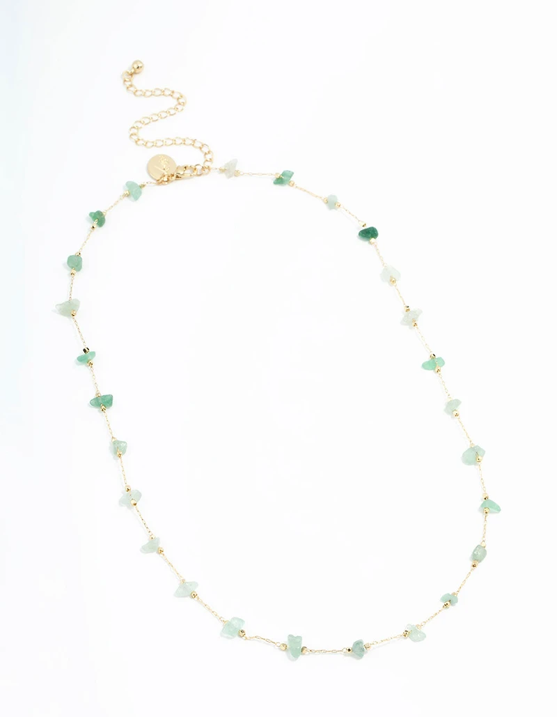 Gold Plated Green Semi-Precious Station Necklace