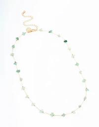 Gold Plated Green Semi-Precious Station Necklace