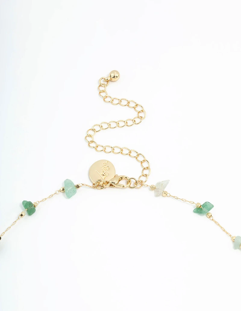 Gold Plated Green Semi-Precious Station Necklace