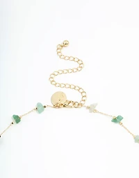 Gold Plated Green Semi-Precious Station Necklace