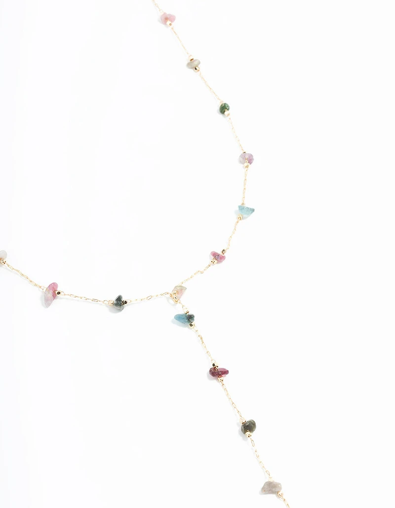 Gold Semiprecious Chip Chain Y-Necklace