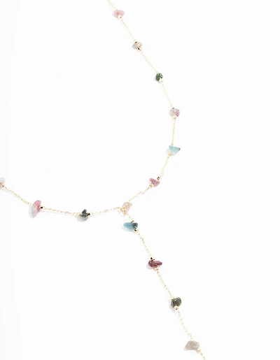 Gold Semiprecious Chip Chain Y-Necklace