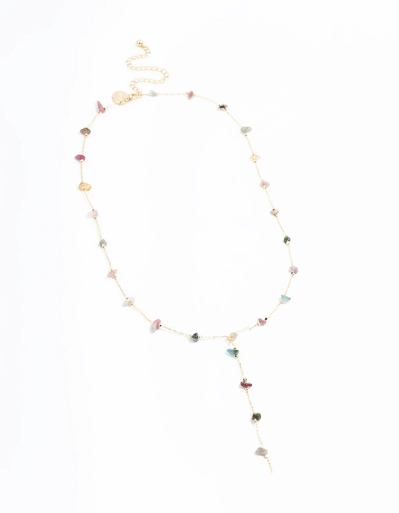 Collier en Y à la chaîne semi-précieuse en or