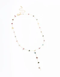 Collier en Y à la chaîne semi-précieuse en or