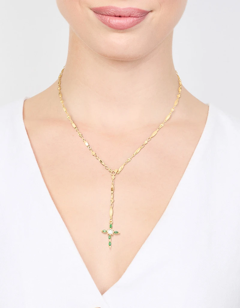 Emerald Cross Chain Y-Necklace