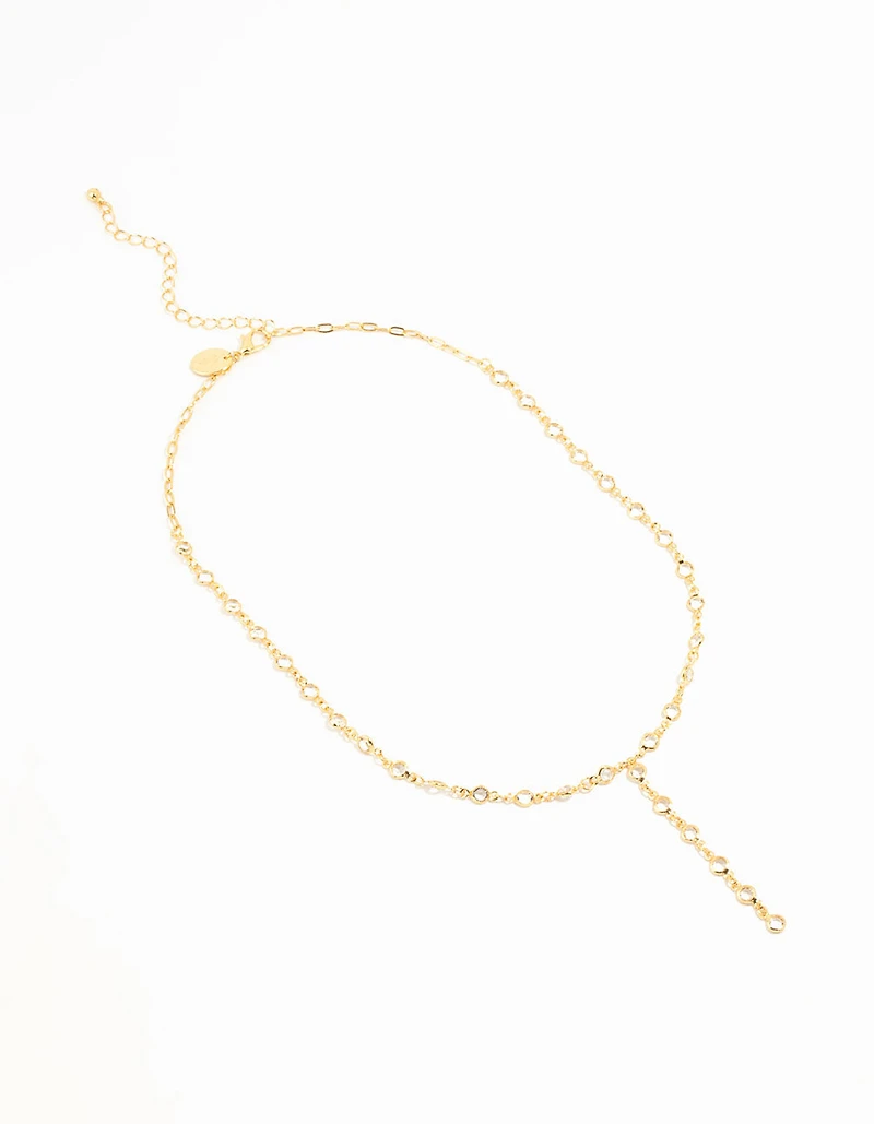 Gold Plated Round Diamante Chain Y-Necklace