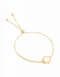 Gold Plated Mini Cubic Zirconia Flower Toggle Bracelet
