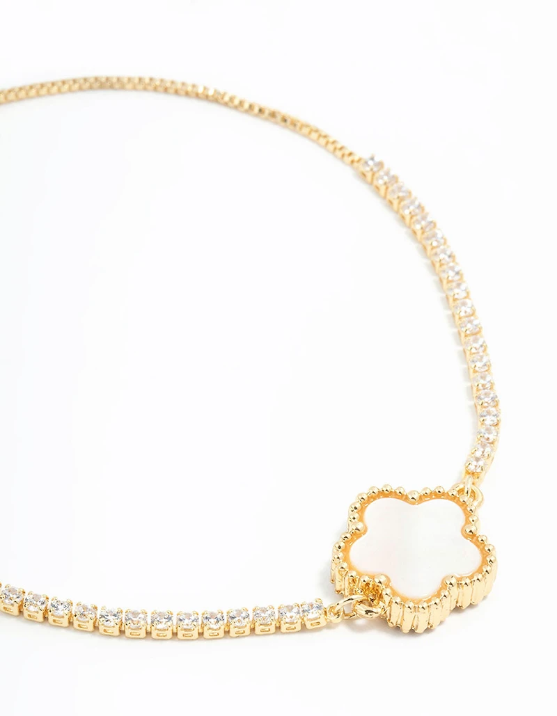 Gold Plated Mini Cubic Zirconia Flower Toggle Bracelet