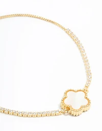 Gold Plated Mini Cubic Zirconia Flower Toggle Bracelet