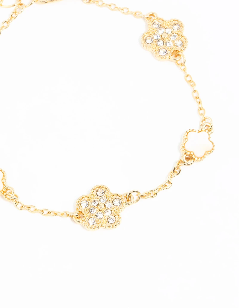 Gold Plated Alternating Small & Medium Flower Bracelet