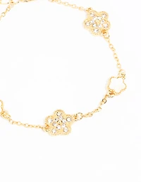 Gold Plated Alternating Small & Medium Flower Bracelet
