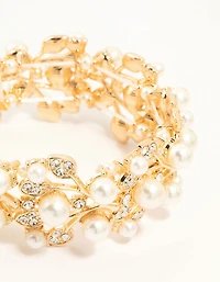 Gold Diamante Floral Stretch Bracelet