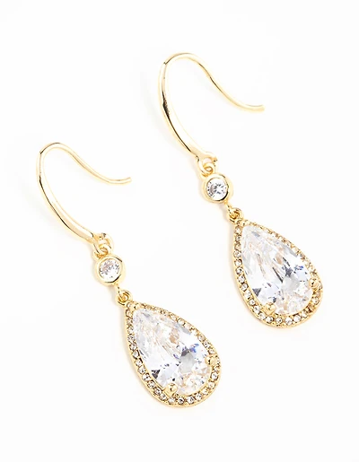 Boucles d'oreilles pendantes en zircon cubique taille poire plaqué or