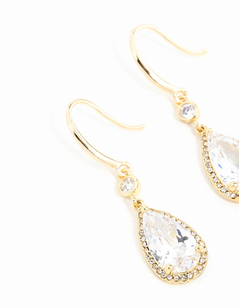 Gold Plated Pear Cut Cubic Zirconia Drop Earrings
