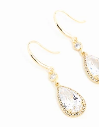 Gold Plated Pear Cut Cubic Zirconia Drop Earrings