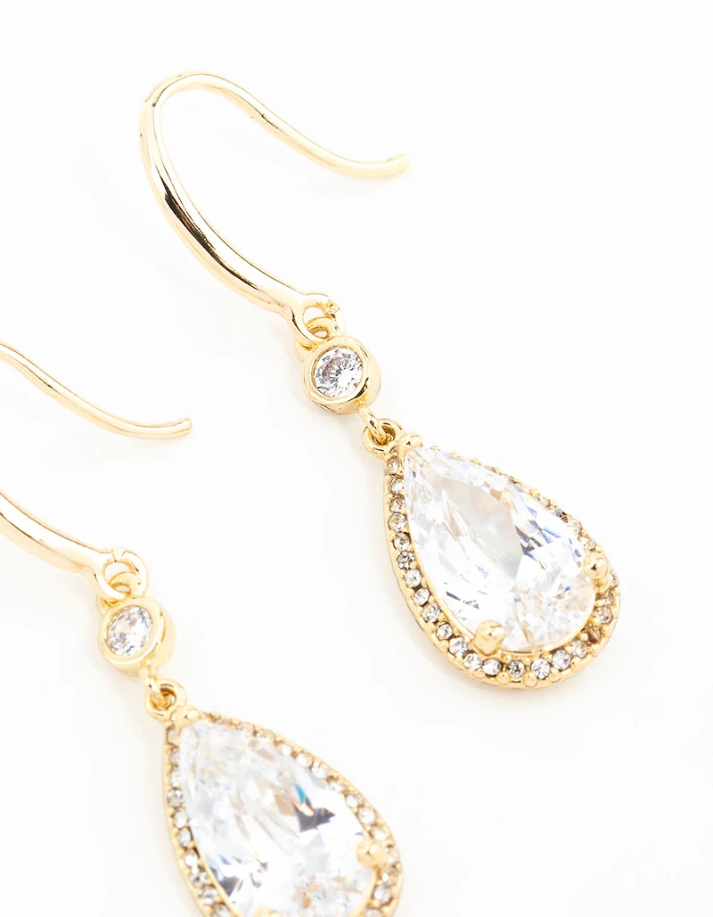 Boucles d'oreilles pendantes en zircon cubique taille poire plaqué or