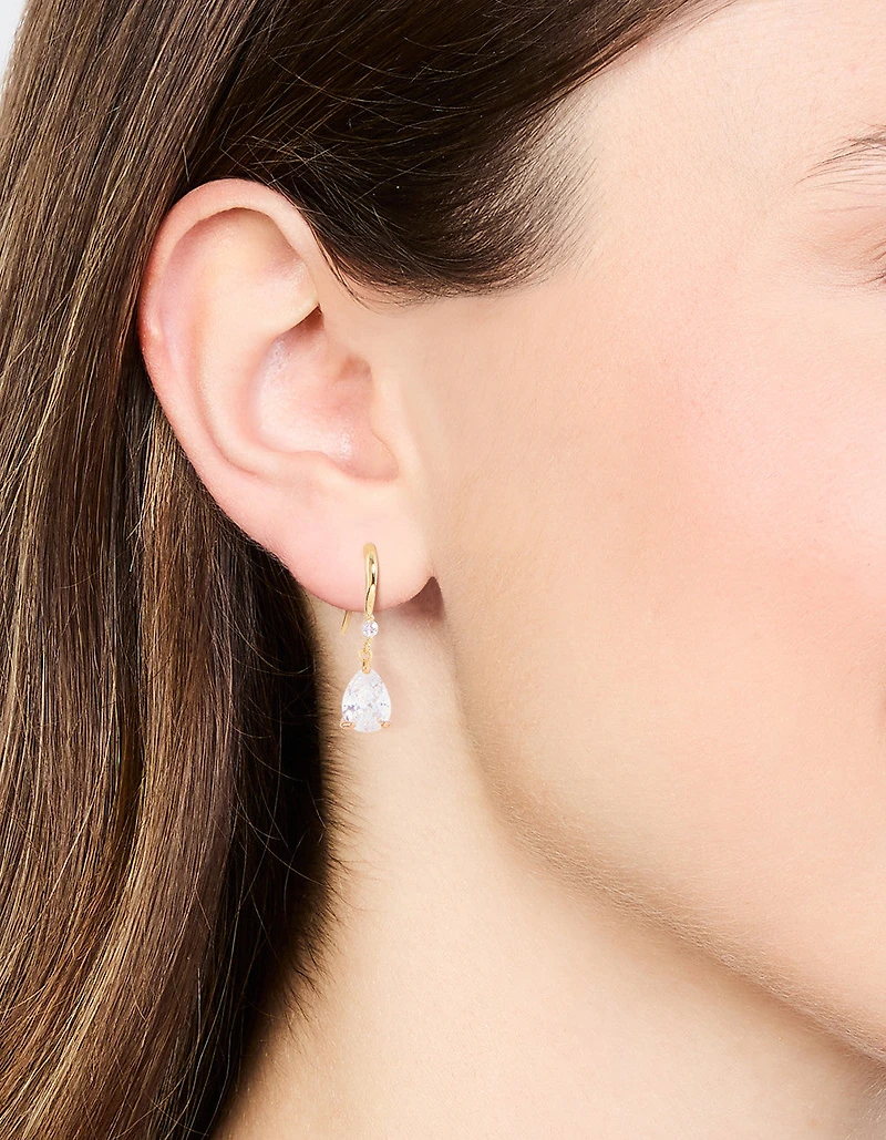 Gold Plated Pear Cut Cubic Zirconia Teardrop Earrings