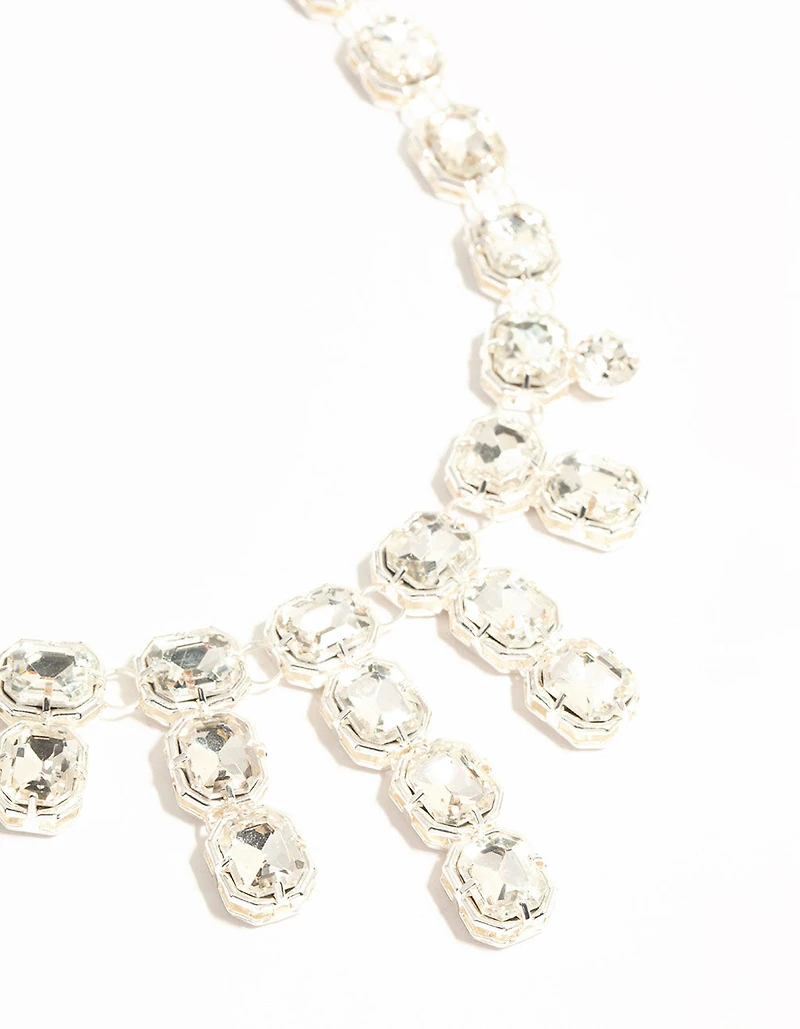Collier pendentif en diamant argenté