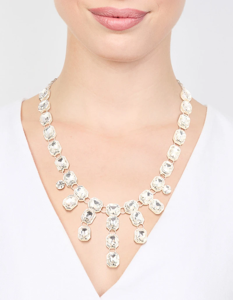 Collier pendentif en diamant argenté