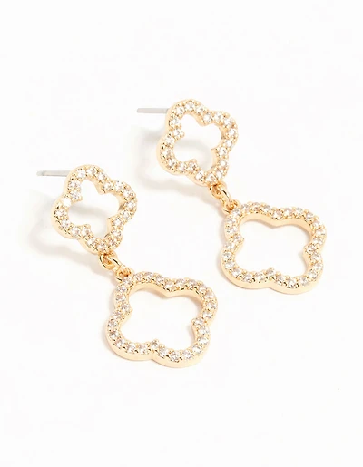 Gold Cubic Zirconia Flower Drop Earrings