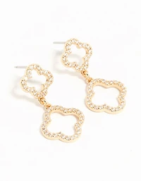 Gold Cubic Zirconia Flower Drop Earrings