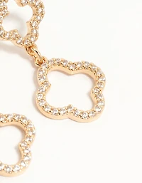 Gold Cubic Zirconia Flower Drop Earrings