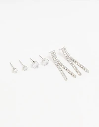 Silver Cubic Zirconia Stud Earrings 3-Pack
