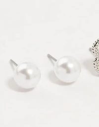 Silver Cubic Zirconia Flower & Pearl Earrings 3-Pack