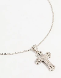 Silver Plated Mini Radiant Cubic Zirconia Cross Necklace