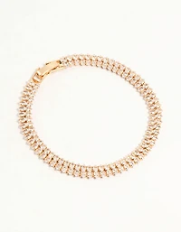 Gold Fine Marquise Cubic Zirconia Layered Tennis Bracelet